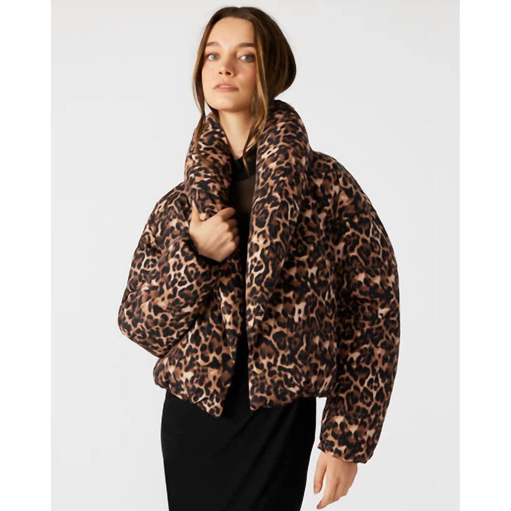 NEW STEVE MADDEN evy leopard puffer jacket in brown
